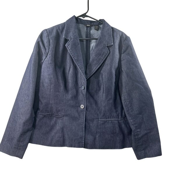 Massimo Womens Blazer Large Navy Denim Casual Work jacket Washable Workwear - Picture 8 of 8